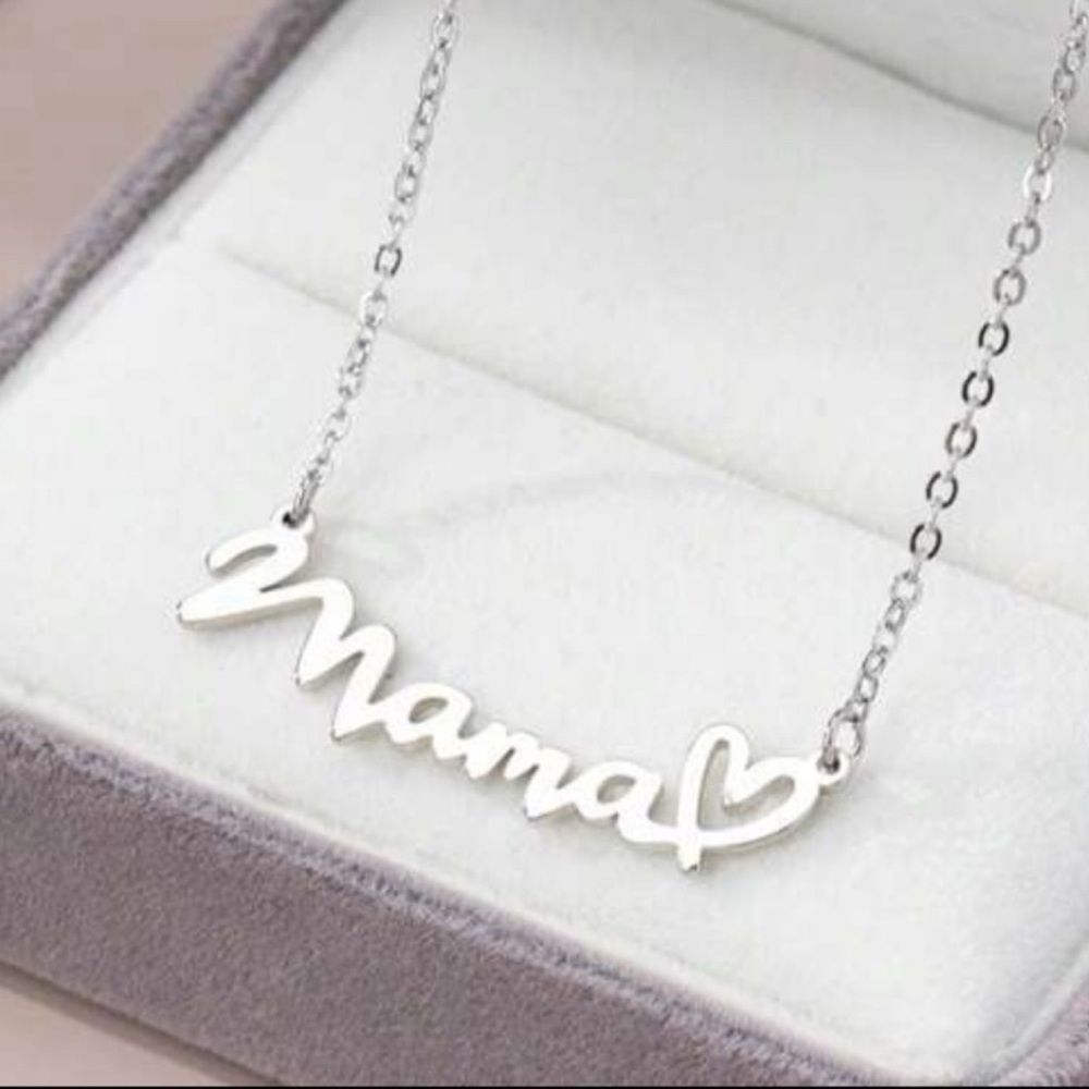 BOGO 18k Gold Silver Plated MAMA Cursive Bar Necklace